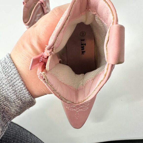 Girls Pink Western Cowboy Boots Size 6 With Silver Embroidery & Side Zippers - Picture 10 of 10